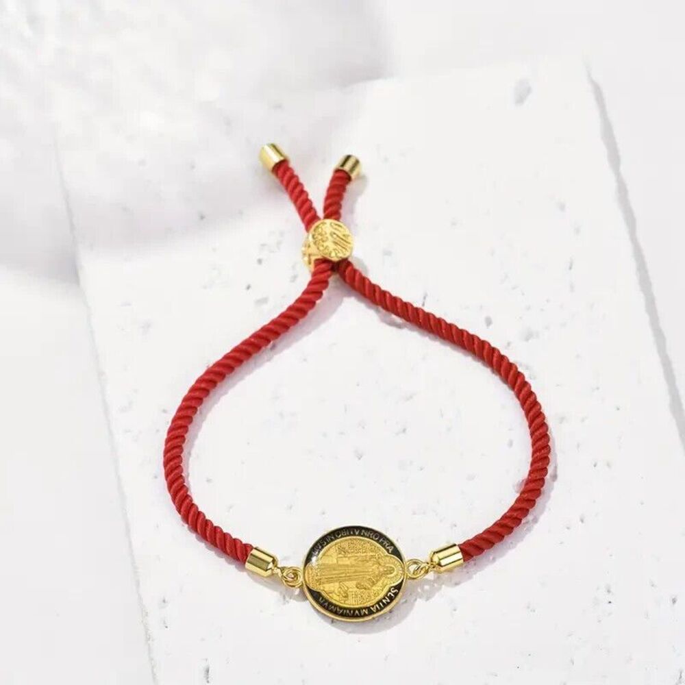 St. Benedict St. Jude Medal Adjustable Hand-woven String Red Bracelet Protection - Picture 5 of 6